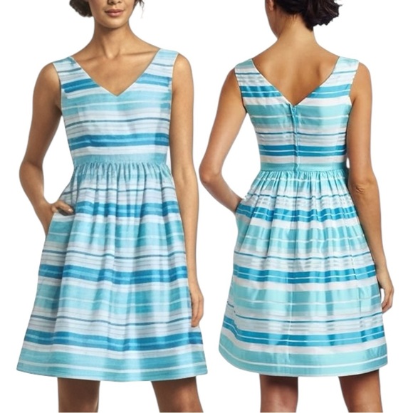 Lilly Pulitzer Kiera Fit & Flare Dress 12 Blue Aqua Stripe Print - Picture 1 of 16